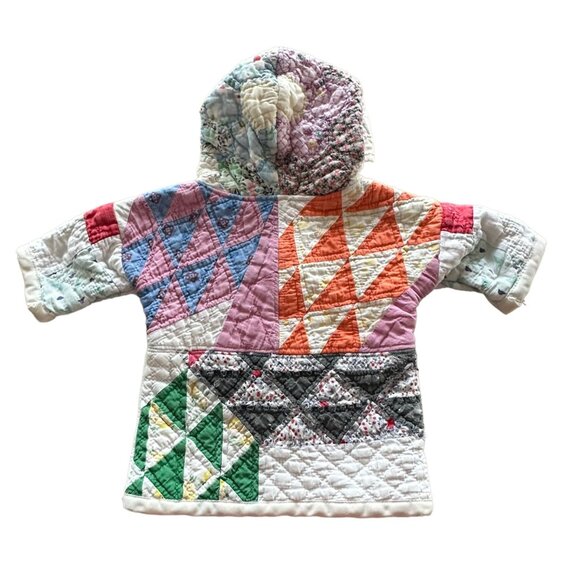 Handmade Baby Hooded Jacket Made from Vintage Quilts NB Calliope Pink White - Picture 2 of 12